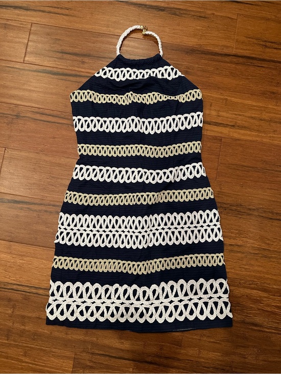 Lilly Pulitzer Dresses & Skirts - Lilly Pulitzer Navy Dress with White Crochet Trim Coastal Size 4